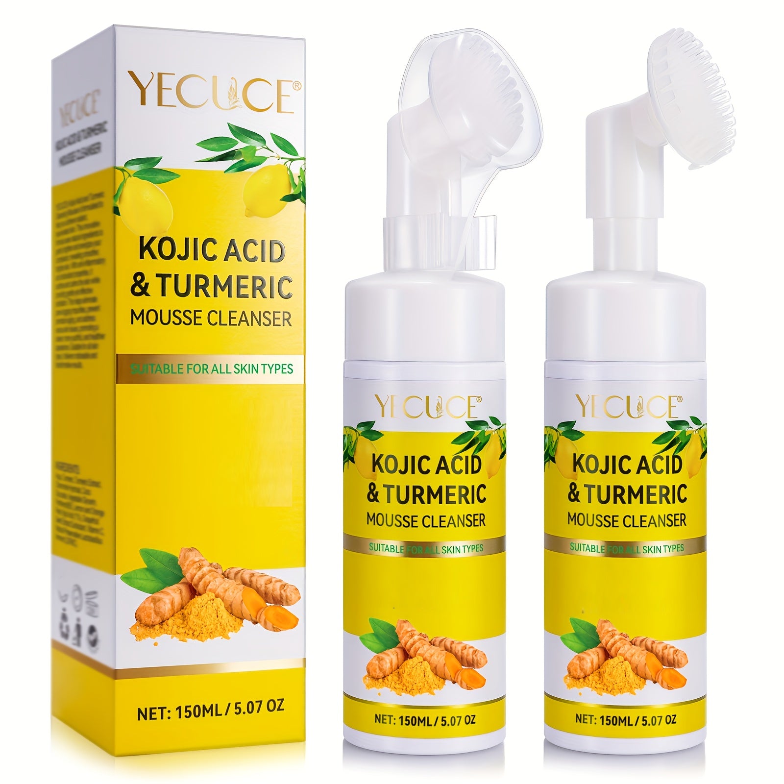 2pcs 300ml Kojic Acid Facial Cleansing Mousse, Deep Pore Cleansing, Large Capacity, Day And Night